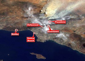 Satellite image of the Los Angeles fires 2009