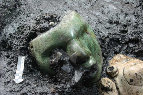 A detailed green stone mask unearthed beneath Mexico's Pyramid of the Sun may be a portrait of a specific individual. CREDIT: INAH